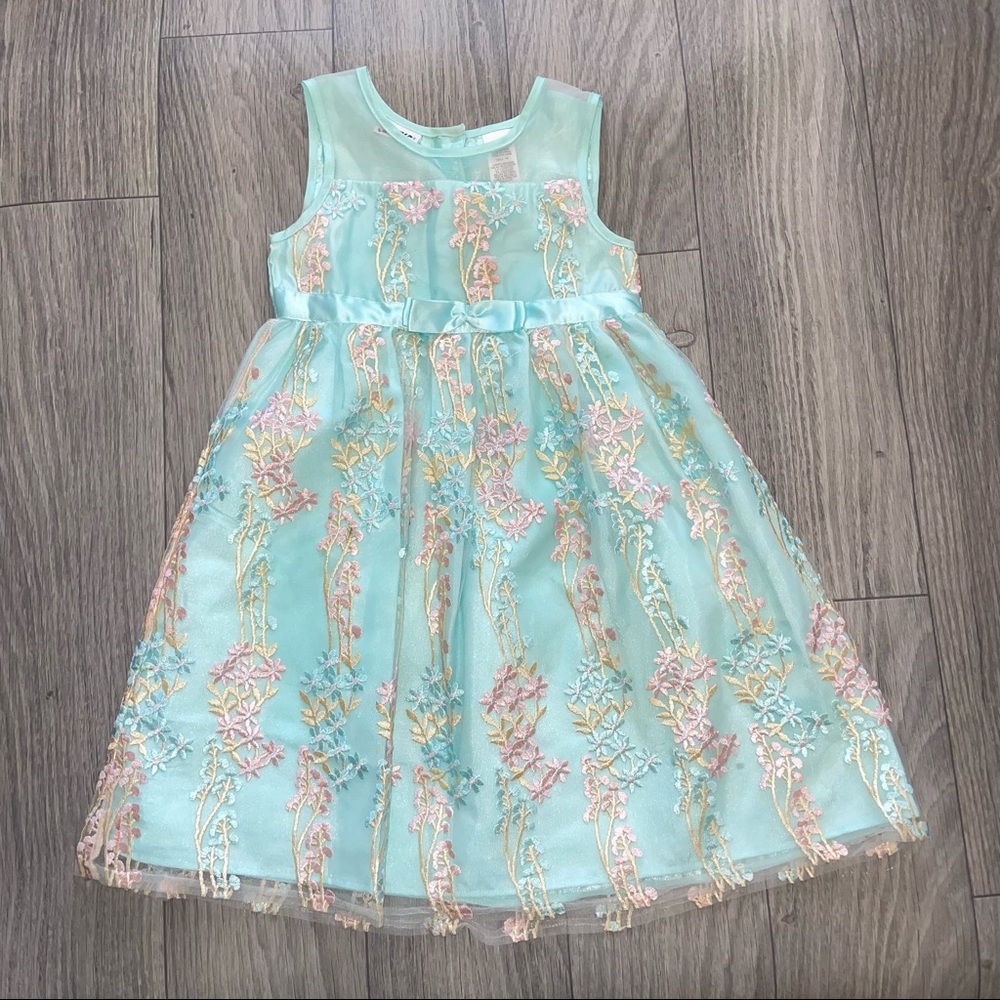 Blueberi Boulevard dress with embroidered flower and mesh skirt